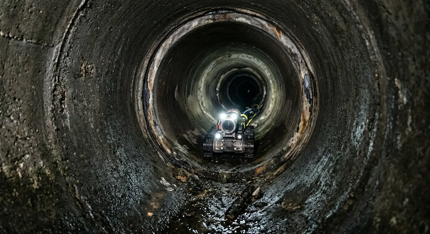 Robotic sewer camera inspecting pipe interior for Drain Snake Service in Lewiston